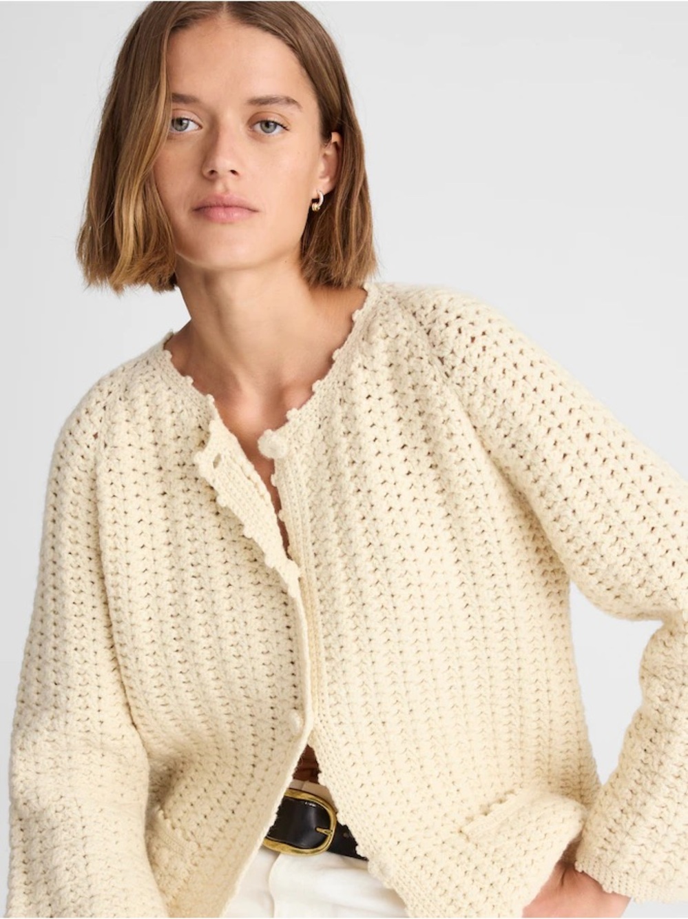 Madewell Alexa Chung Cream Crocheted Wool Knit Cardigan NWT